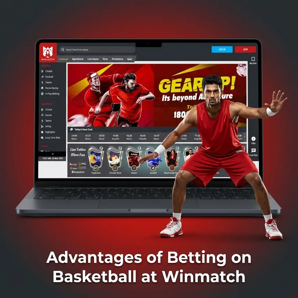 Winmatch basketball betting platform showing NBA odds, live betting markets, and INR transaction options for Indian bettors