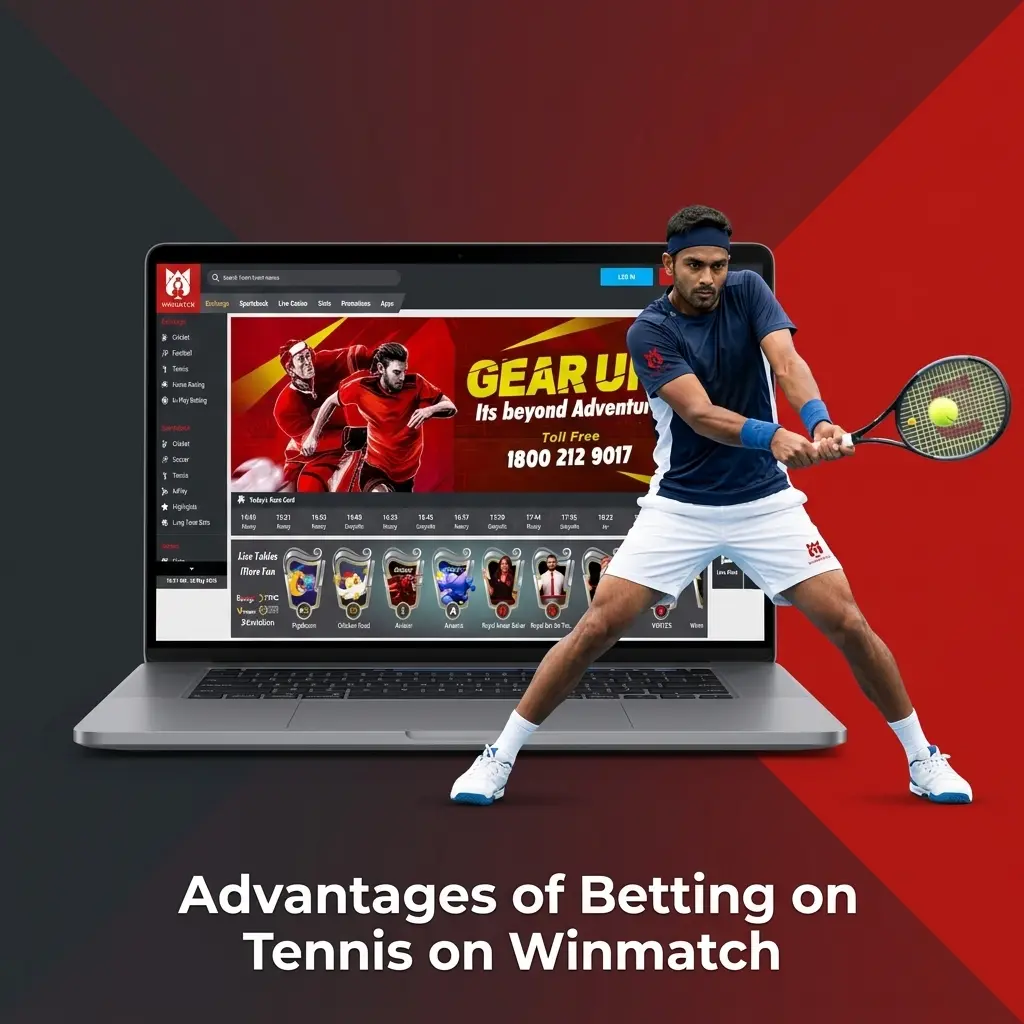 Tennis betting on Winmatch platform showing INR odds, live markets, UPI deposits, and welcome bonus up to 25000 INR