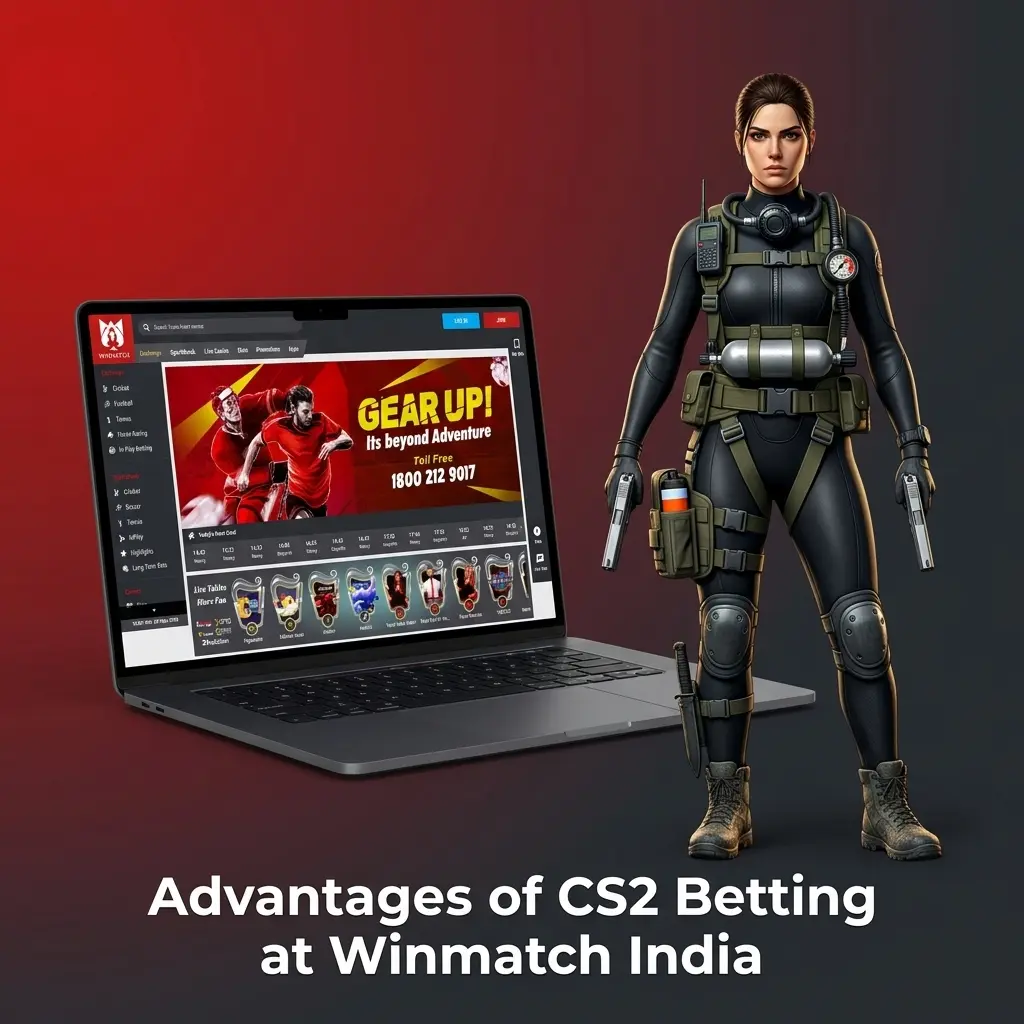 Winmatch India CS2 betting platform showing welcome bonus, UPI payments, competitive odds, mobile app, and 24/7 support