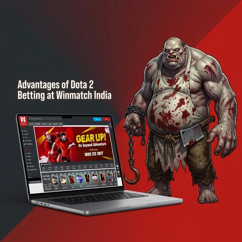Winmatch India Dota 2 betting advantages including welcome bonus, INR payments, 24/7 support, and mobile app