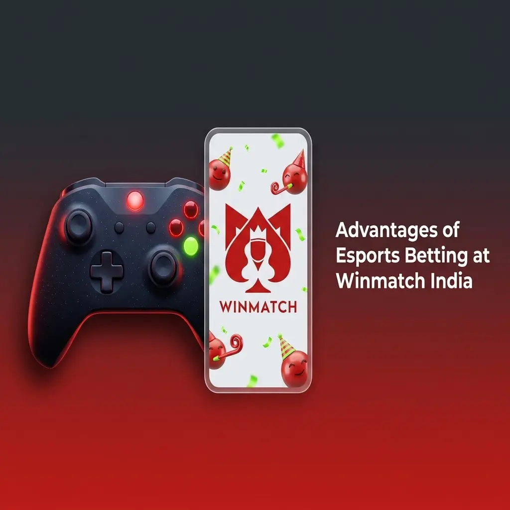 Winmatch India esports betting platform showing welcome bonus, UPI payments, live odds, and mobile app features