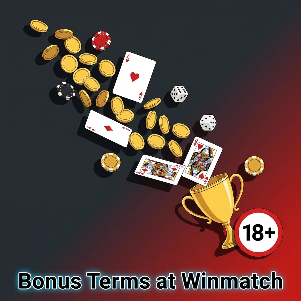 Winmatch bonus terms showing wagering requirements, deposit limits, and conditions for casino and sports bonuses in India