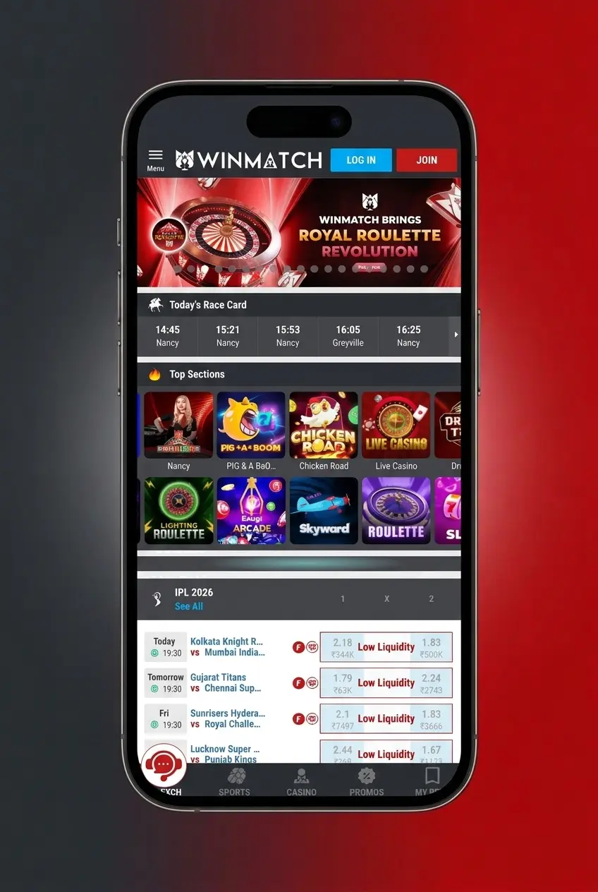 Winmatch deposit steps for India users showing UPI, PhonePe, and Paytm payment options with INR limits