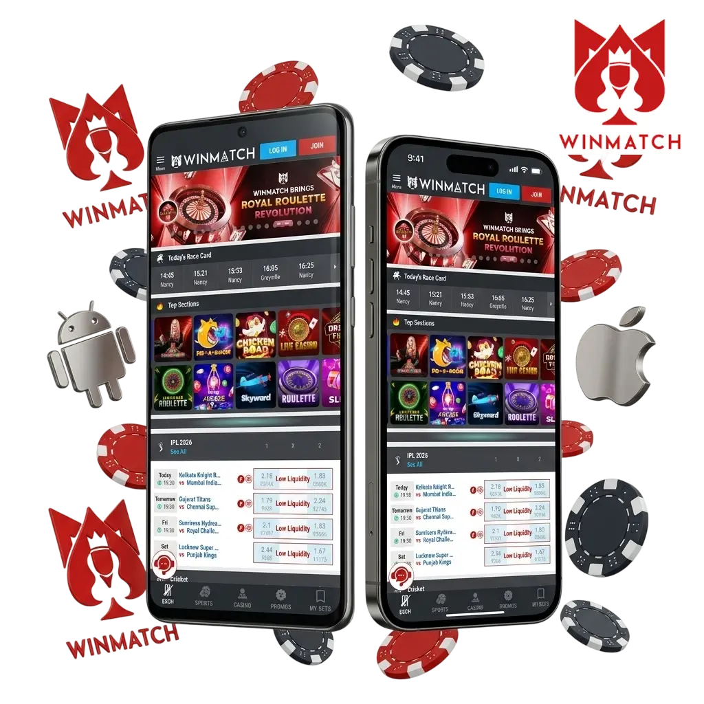 Winmatch app download for Android APK and iOS with free install, sports betting and casino games for India players
