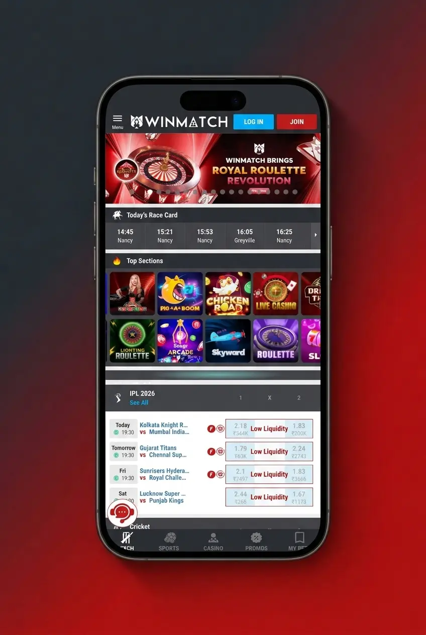 Winmatch app login steps on Android showing sign-in form with mobile number and password fields