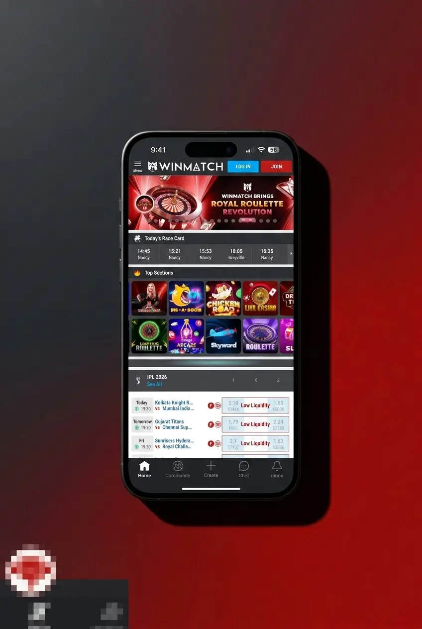 Winmatch registration process showing 5 steps to create an account using an Indian mobile number