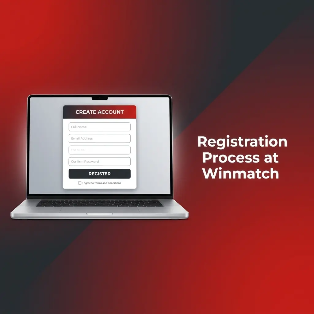 Winmatch registration page showing sign-up form for sports betting and live casino with Welcome Bonus up to 25,000 INR