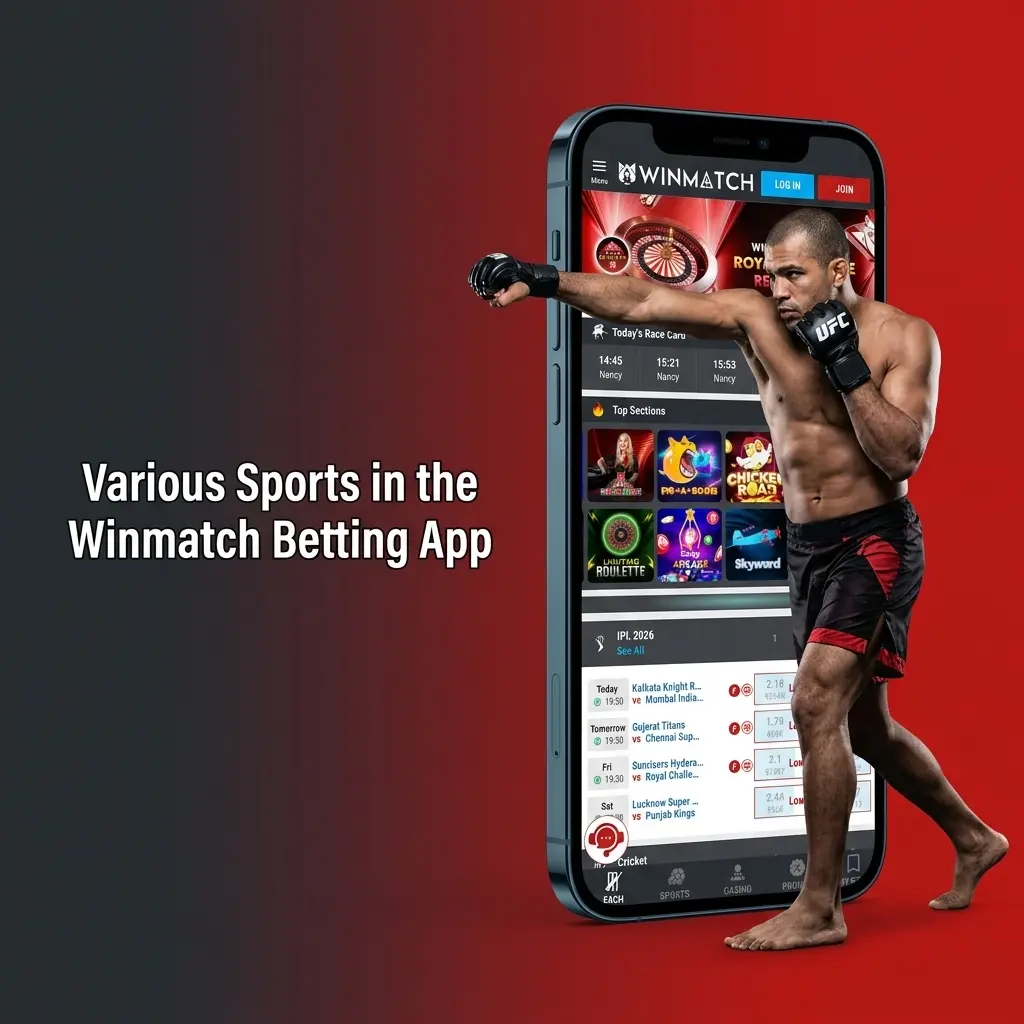 Winmatch betting app sports options including cricket, football, kabaddi, tennis, basketball, and eSports disciplines