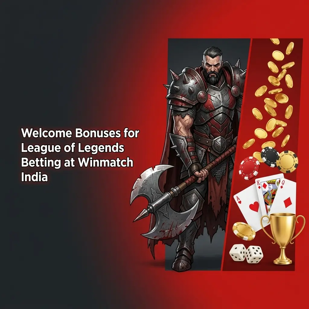 Winmatch India welcome bonus offer showing 100% match up to 25,000 INR for League of Legends esports betting