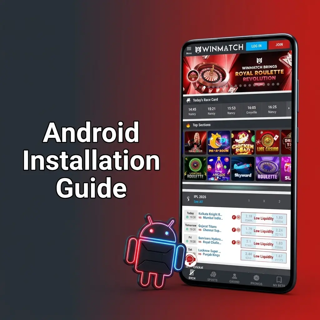 Winmatch Android APK installation guide showing steps to enable unknown sources and download the betting app