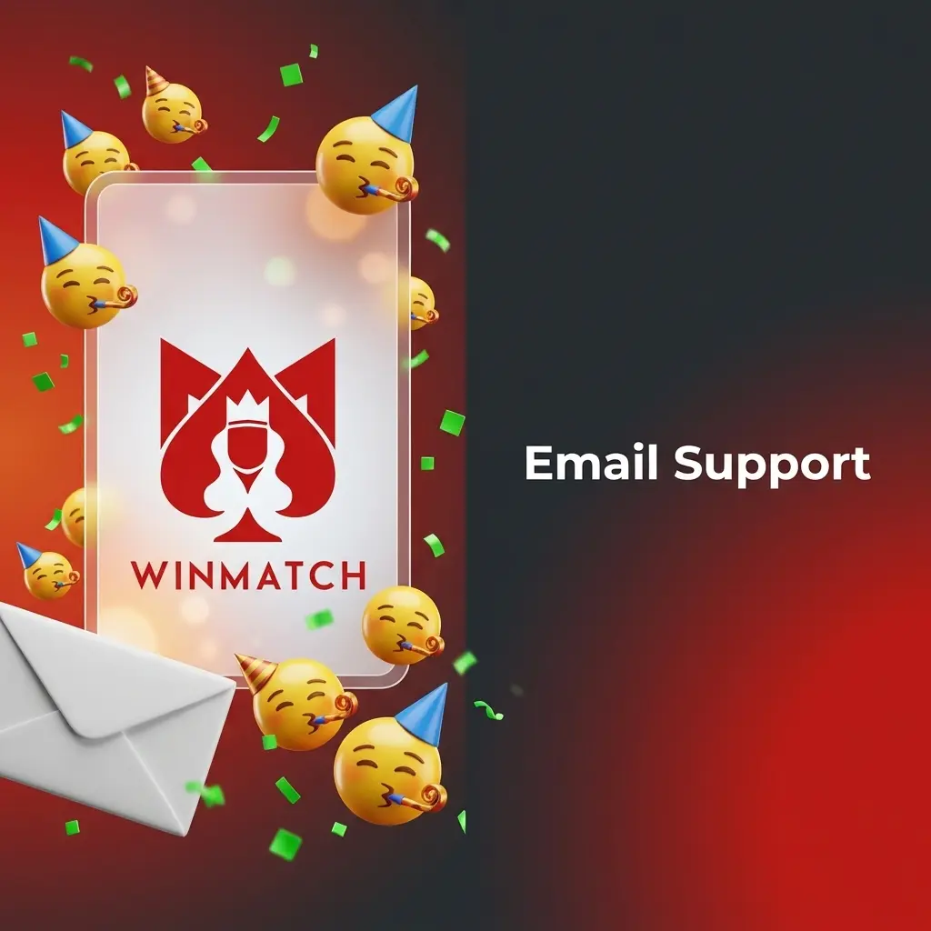 Winmatch email support interface showing contact details and query submission guidelines for players
