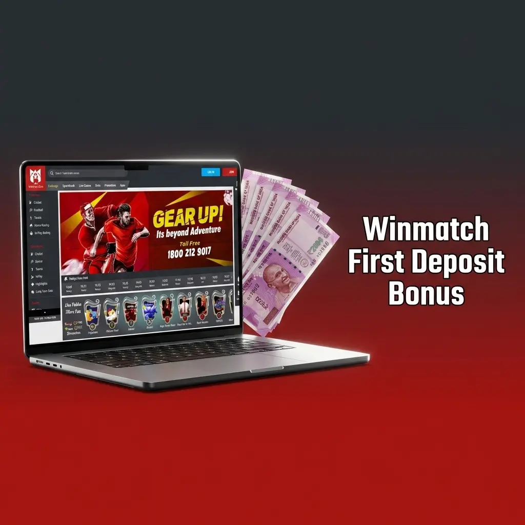 Winmatch first deposit bonus offering 100% match up to 25,000 INR for new casino players in India