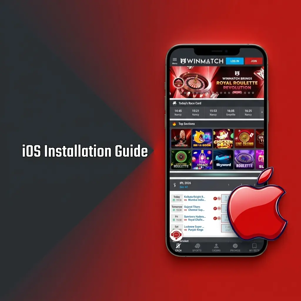 Winmatch iOS PWA installation guide showing Safari share menu steps to add sportsbook to iPhone home screen