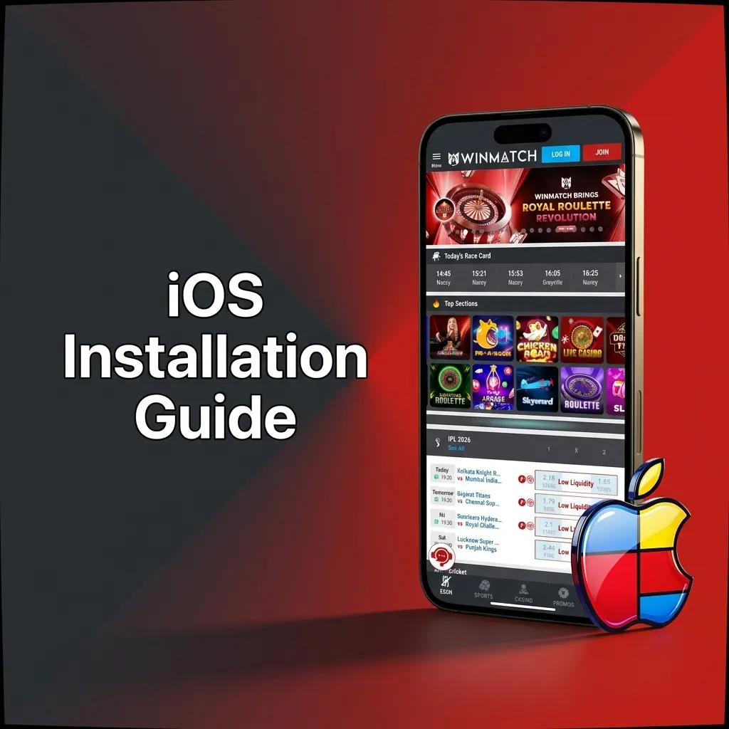 Winmatch iOS PWA installation guide showing Safari steps to add MMA betting app to iPhone home screen