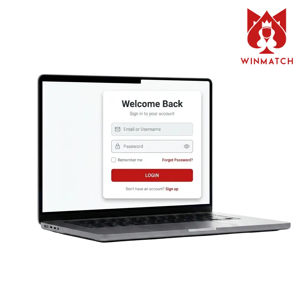Winmatch login page for India users showing sign-in form with mobile number and password fields on official website