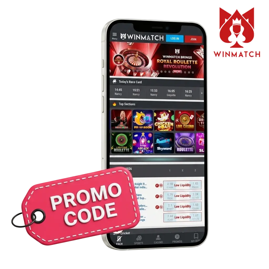 Winmatch promo code India 2026 activating 100% welcome casino bonus up to 25000 INR on first deposit